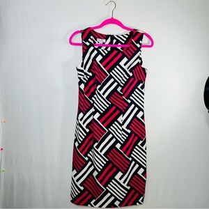 Kim Rogers Bright Geometric Pattern Vintage Sheath Tailored Career Dress Sz 10